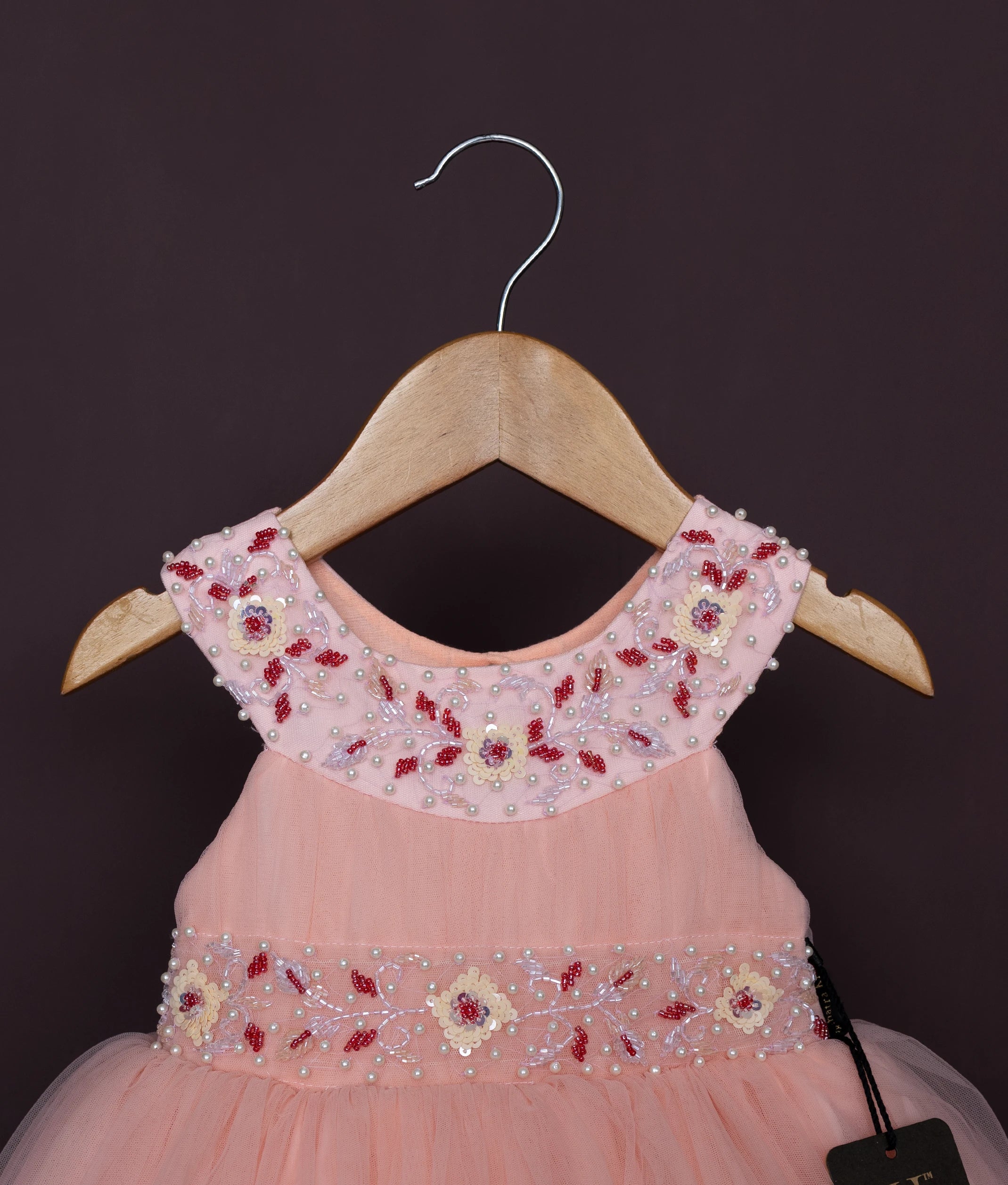 Peach Tulle Net Handworked Birthday Frock For Baby Girl [Ready to ship :2788]