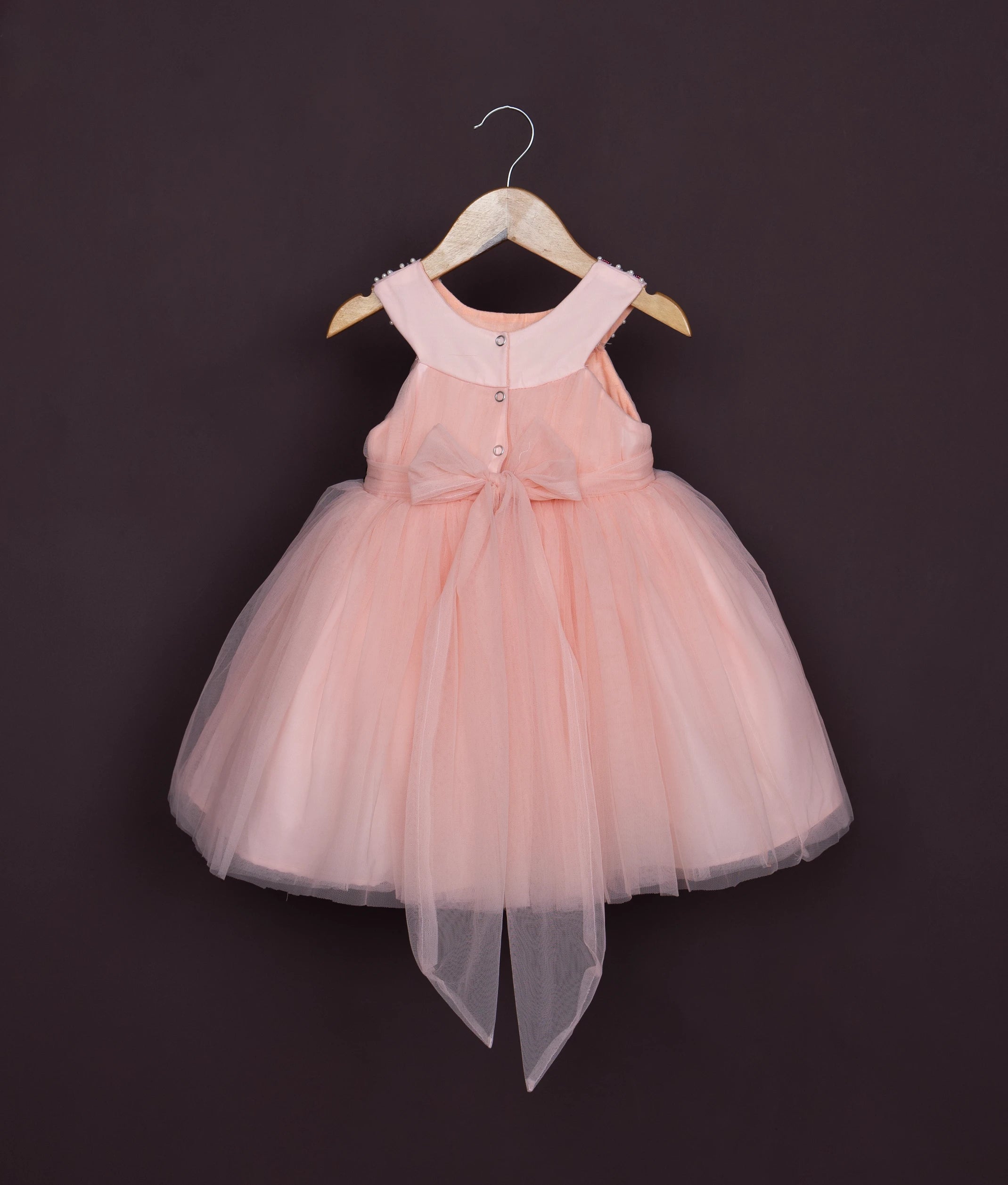 Peach Tulle Net Handworked Birthday Frock For Baby Girl [Ready to ship :2788]