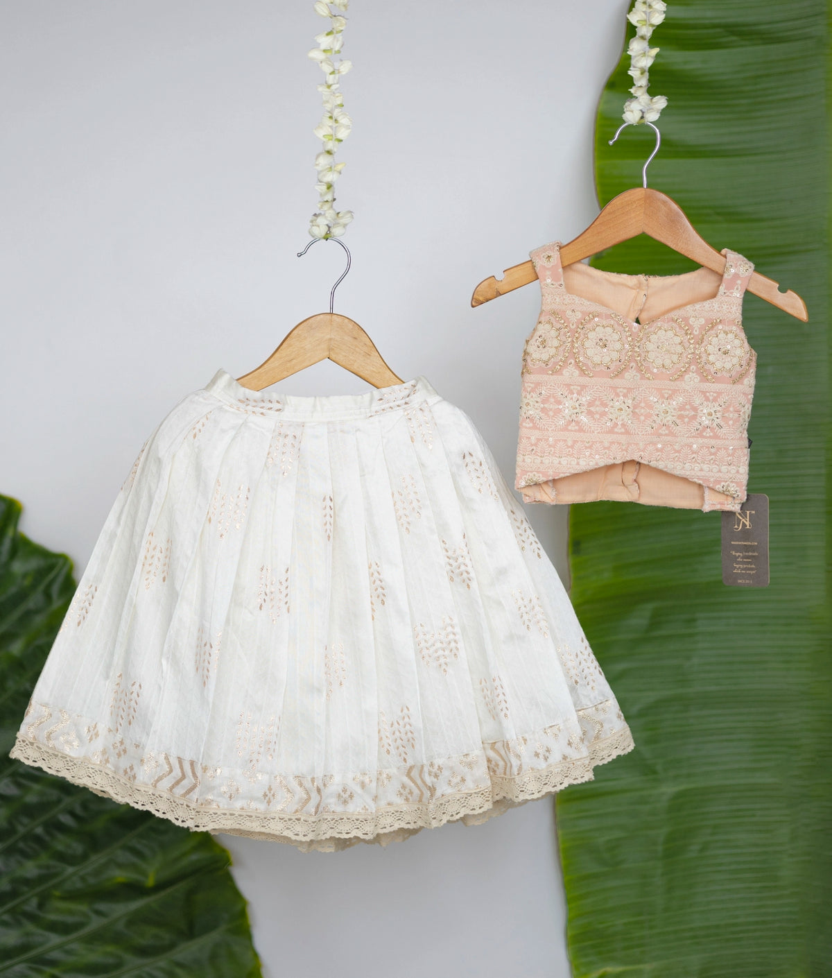 Peach Work Material Crop Top WIth Chanderi Skirt For Baby Girl [2794]