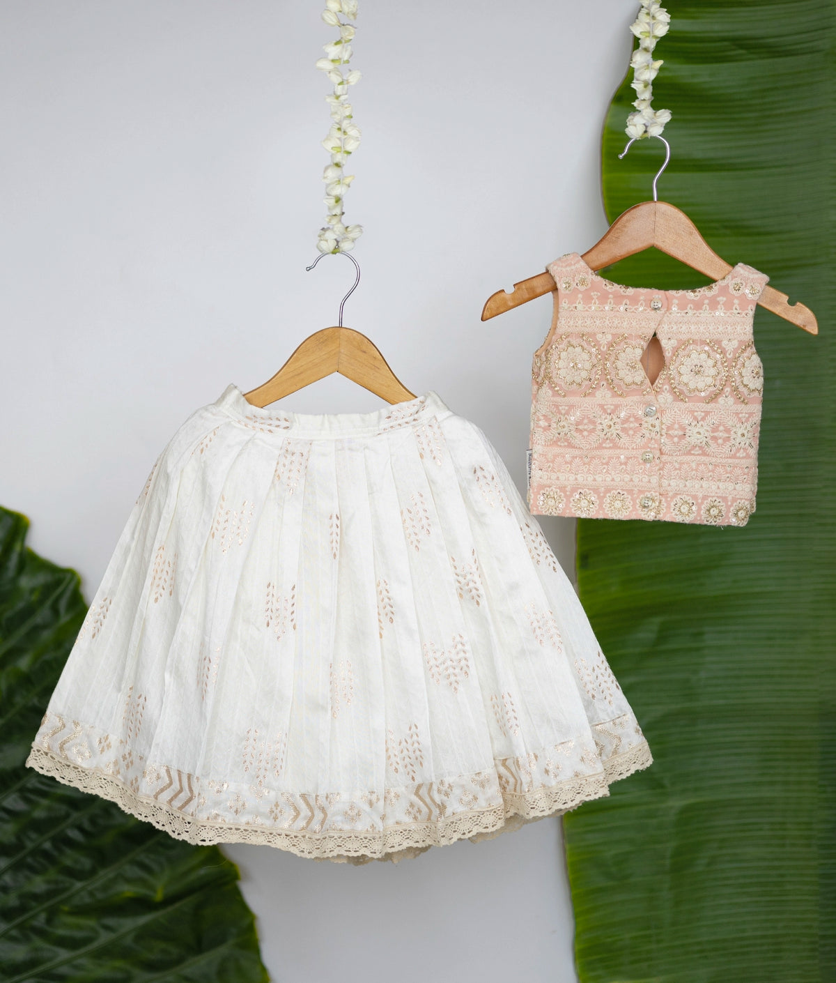 Peach Work Material Crop Top WIth Chanderi Skirt For Baby Girl [2794]