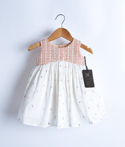Peach Work Material with Off-White Chanderi Frock for Baby Girl [2801]