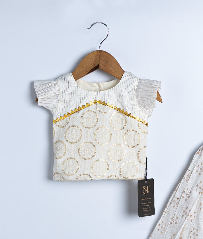 Off-white Work Material Top With Banarasi Skirt For Baby Girl [2803]