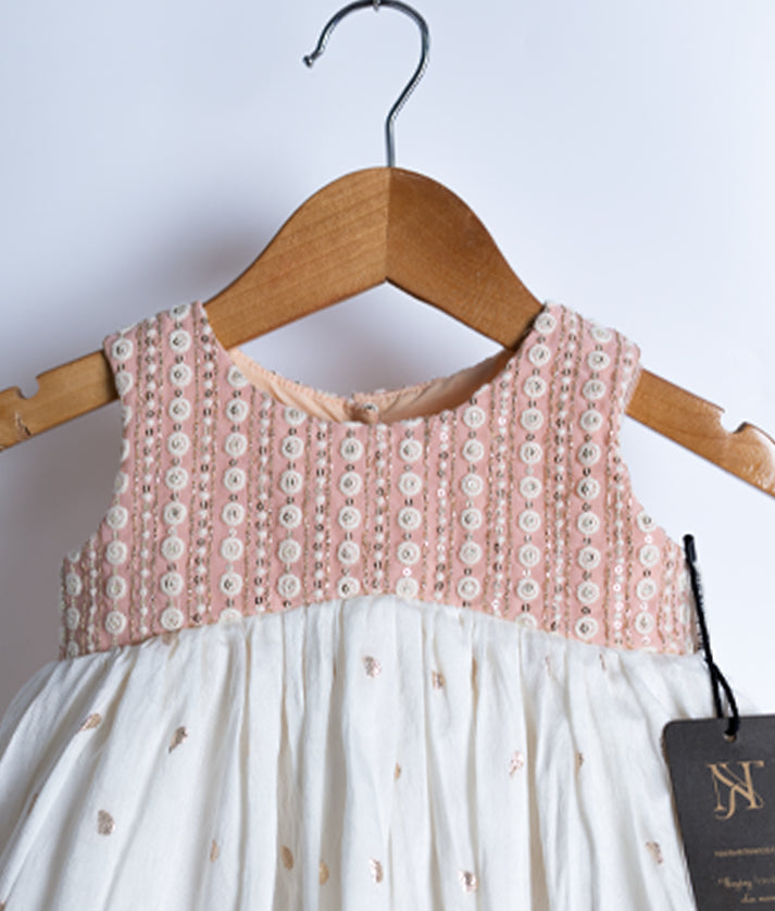 Peach Work Material with Off-White Chanderi Frock for Baby Girl [2801]