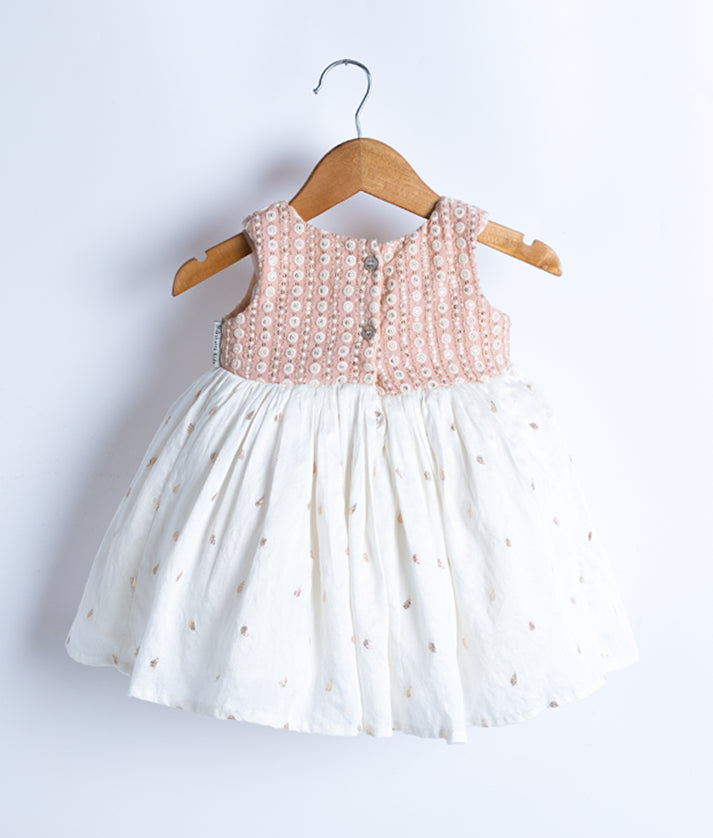 Peach Work Material with Off-White Chanderi Frock for Baby Girl [2801]