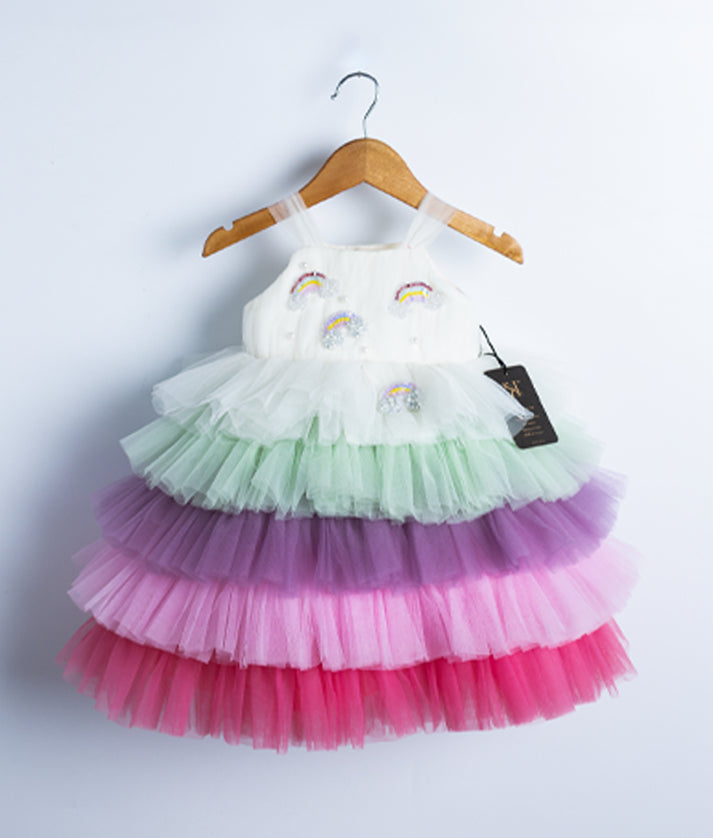 Multi-Colour Tulle Net Rainbow Theme Birthday Frock 30 (7 to 8Yrs) Multi-Colour Tulle Net Rainbow Theme Birthday Frock 30 (7 to 8Yrs)
