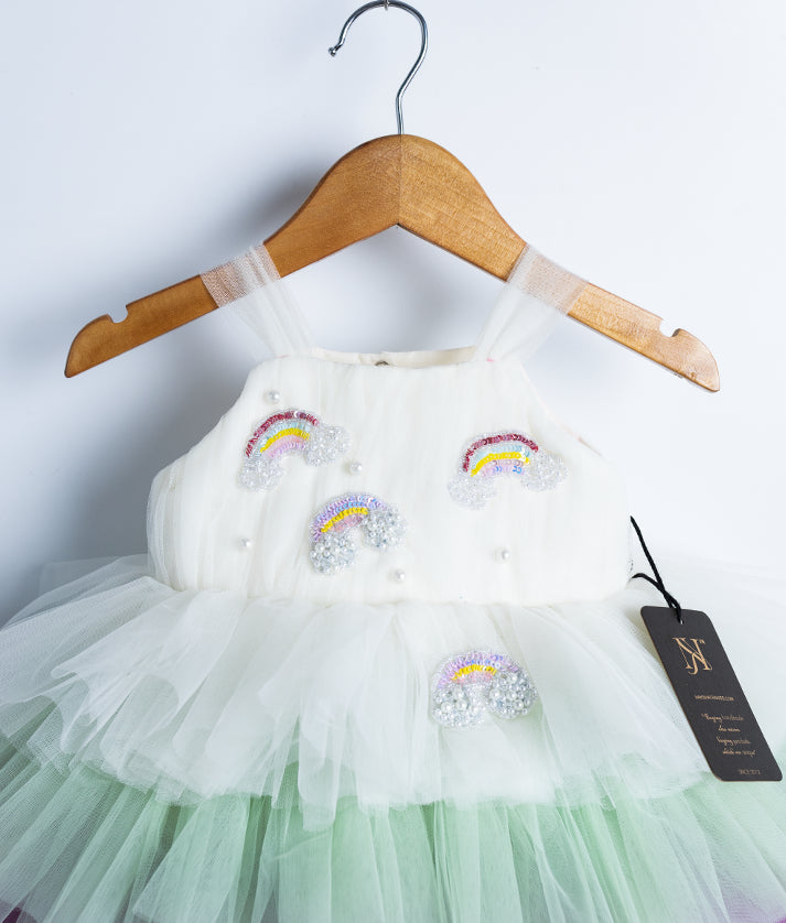 Multi-Colour Tulle Net Rainbow Theme Birthday Frock For Baby Girl [Ready to ship:2829]