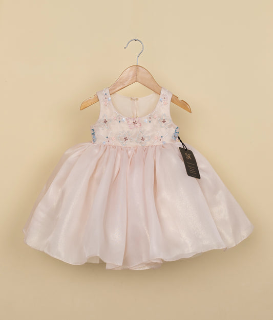 Golder Handworked Shimmer Organza Buterfly theme Birthday Frock For Baby Girl [Ready to ship: 2855 ]