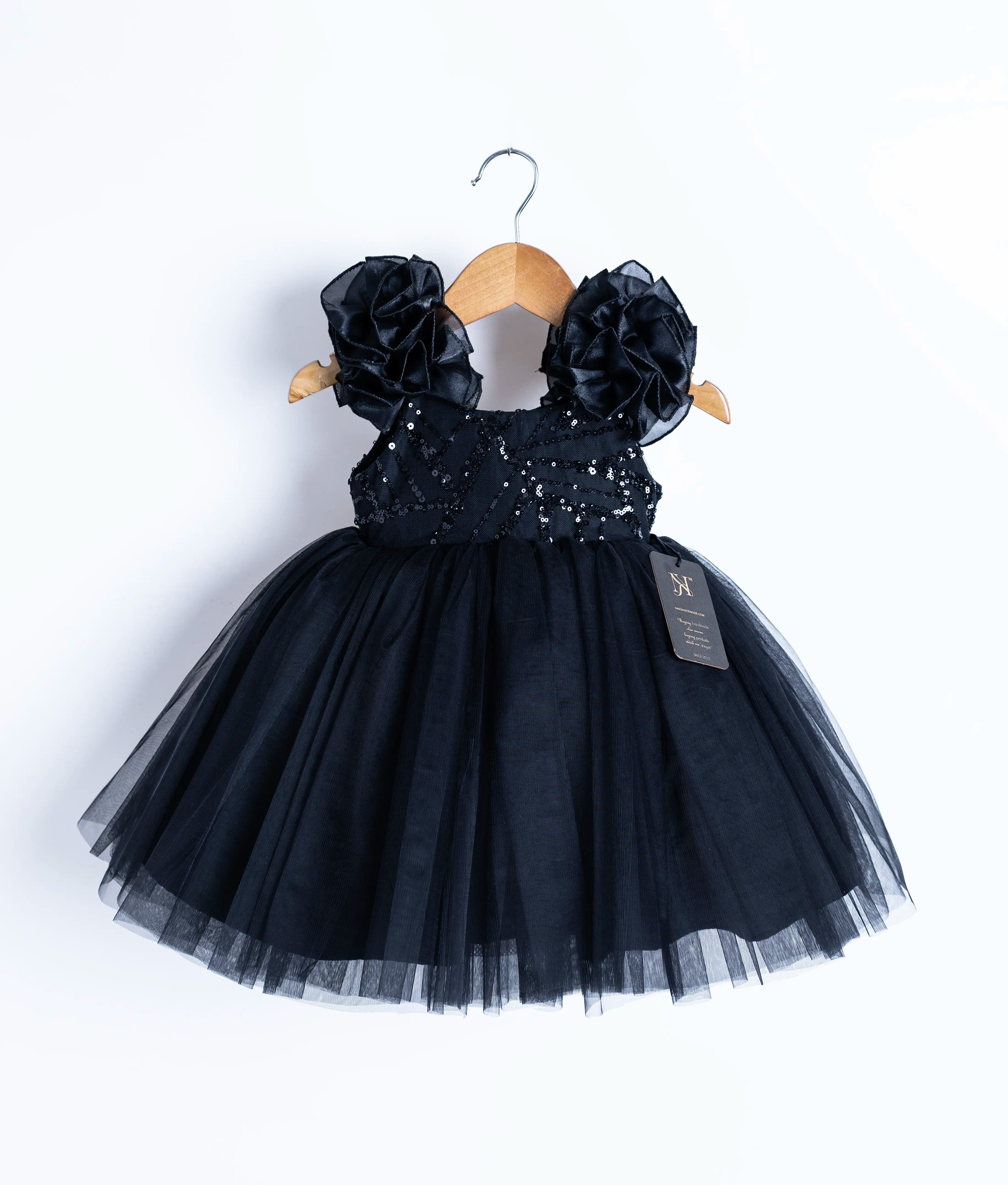 Black Work Material Frock For Baby Girl [Ready To Ship:2887]