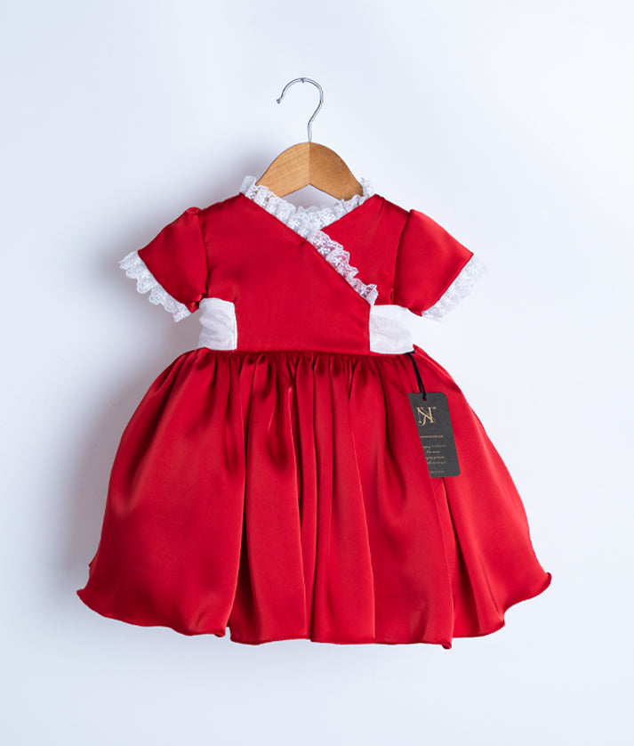 Red Bridal Satin Frock For Baby Girl [2892]