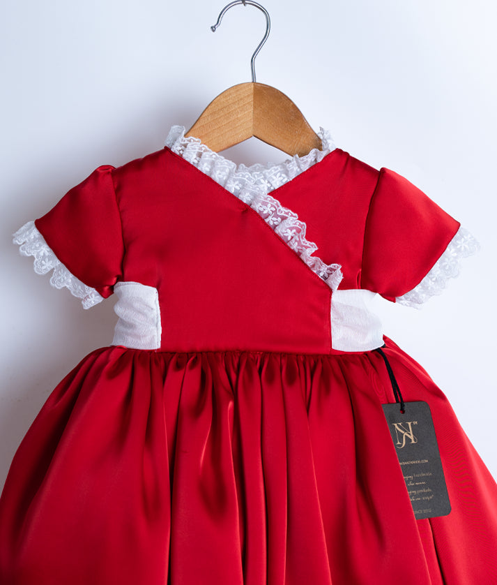 Red Bridal Satin Frock For Baby Girl [2892]