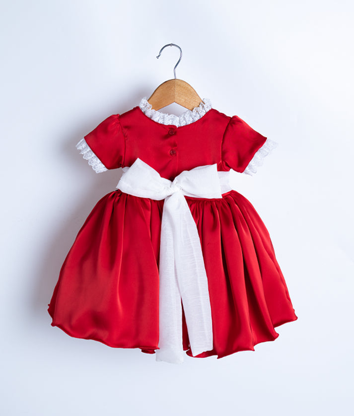 Red Bridal Satin Frock For Baby Girl [2892]