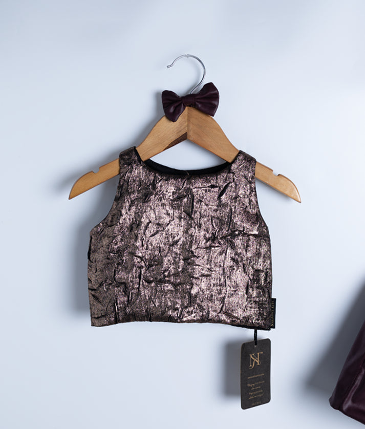 Golden Crush & Coffee Brown Short Top with Short Skirt [2910]