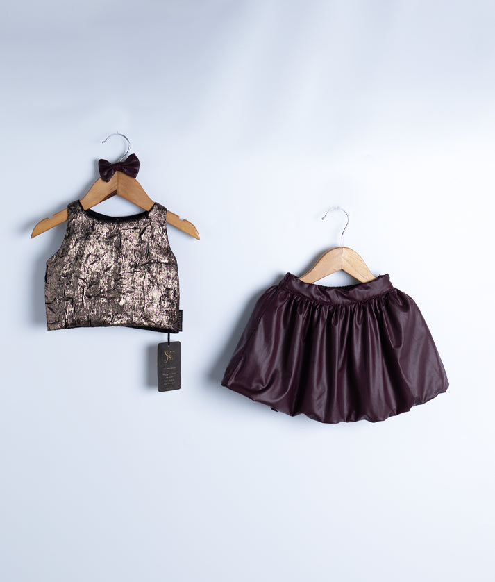 Golden Crush & Coffee Brown Short Top with Short Skirt [2910]
