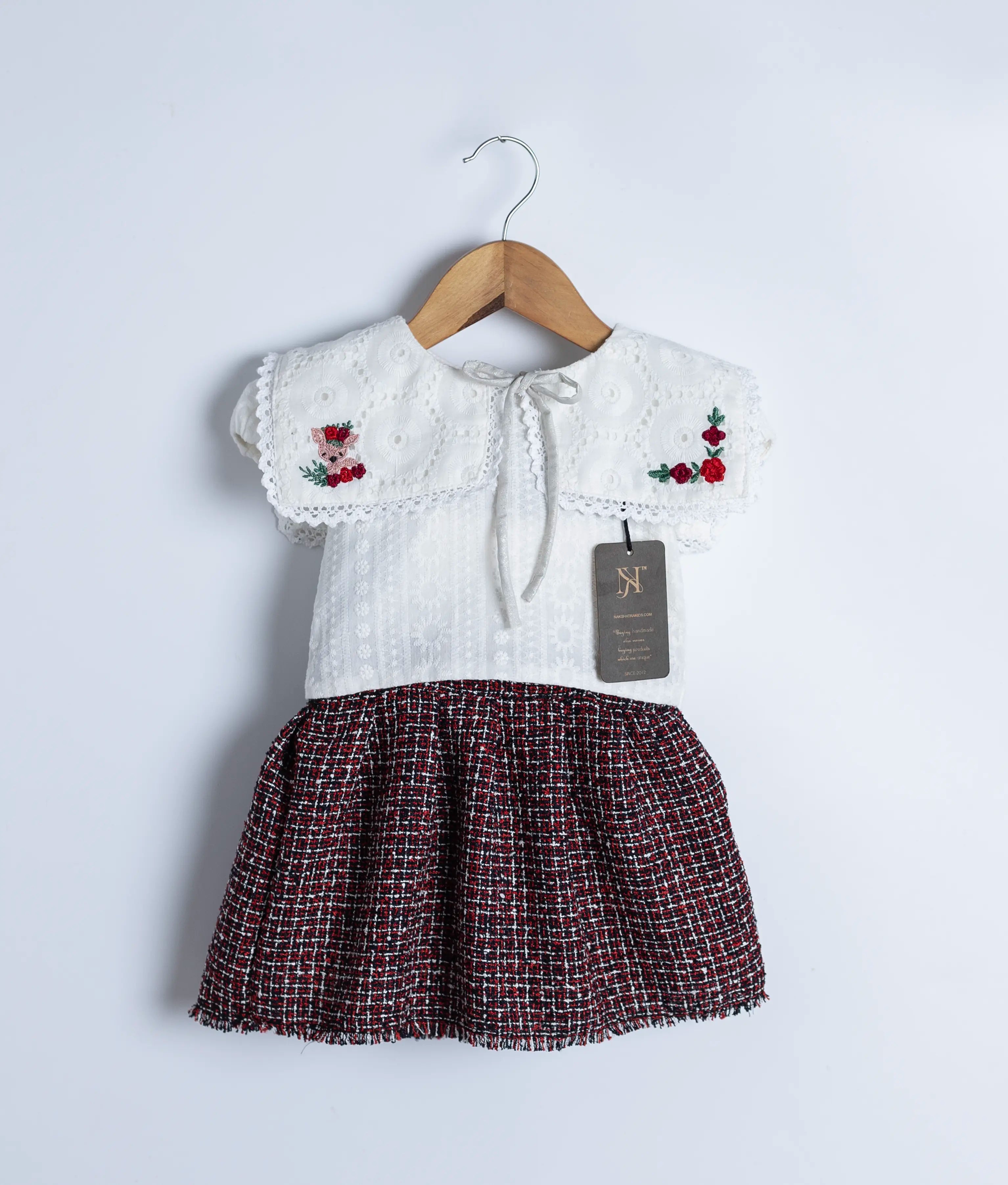 Off white Hakoba embroidery Top WIth Tweed Skirt For Baby Girl  [2913]