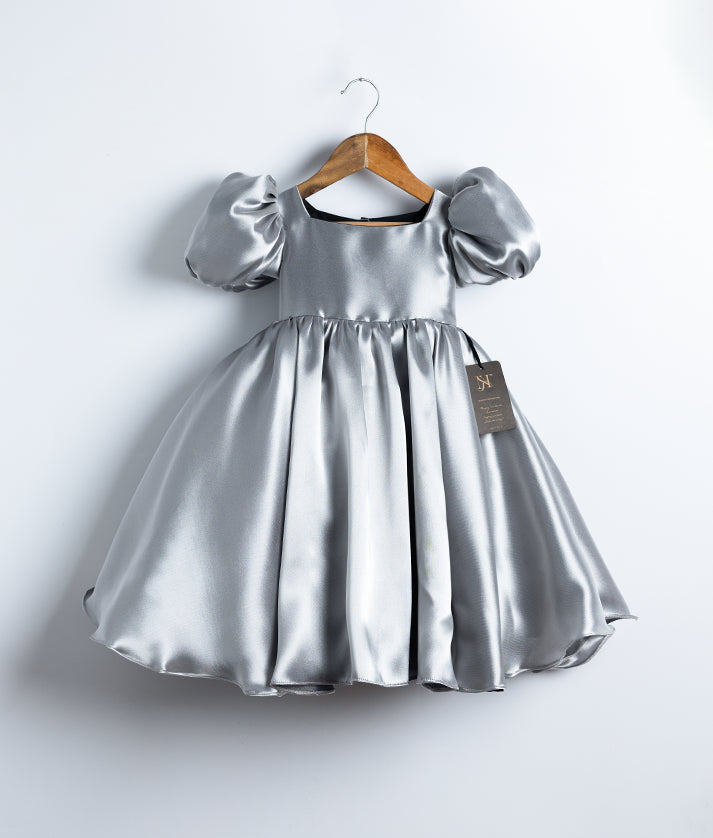 Silver Black Shade and Ash Raffaella pearl finished fabric Birthday Frock For Baby Girl [Ready to ship:2925]