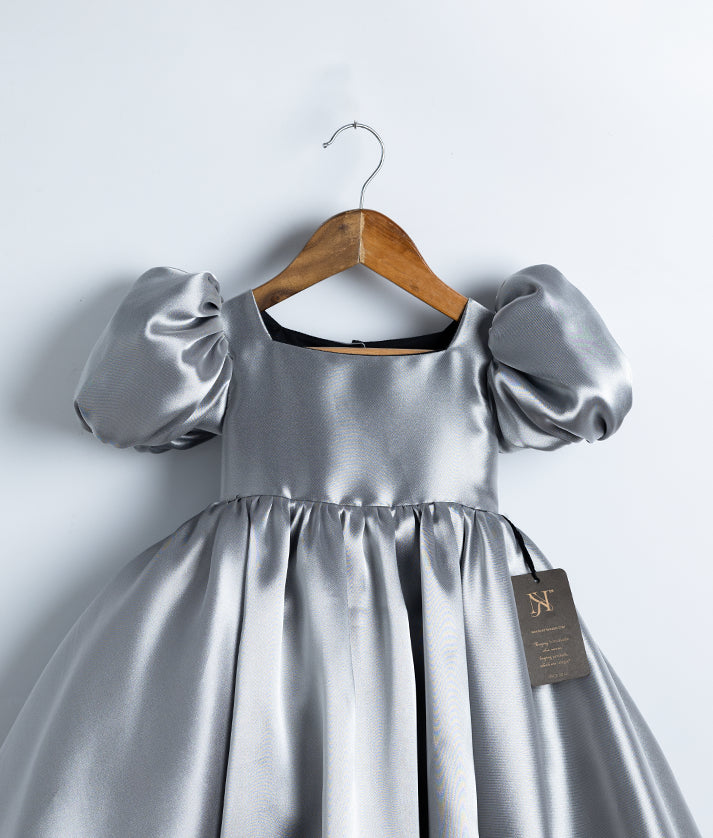 Silver Black Shade and Ash Raffaella pearl finished fabric Birthday Frock For Baby Girl [Ready to ship:2925]