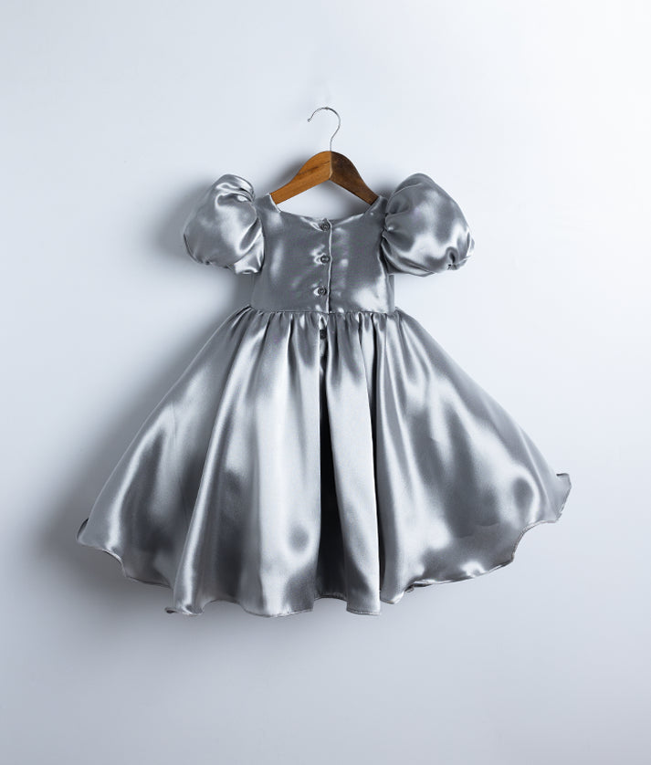 Silver Black Shade and Ash Raffaella pearl finished fabric Birthday Frock For Baby Girl [Ready to ship:2925]