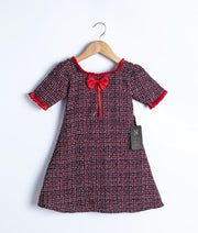 Red Tweed A line Christmas Frock For Baby Girl [2956]