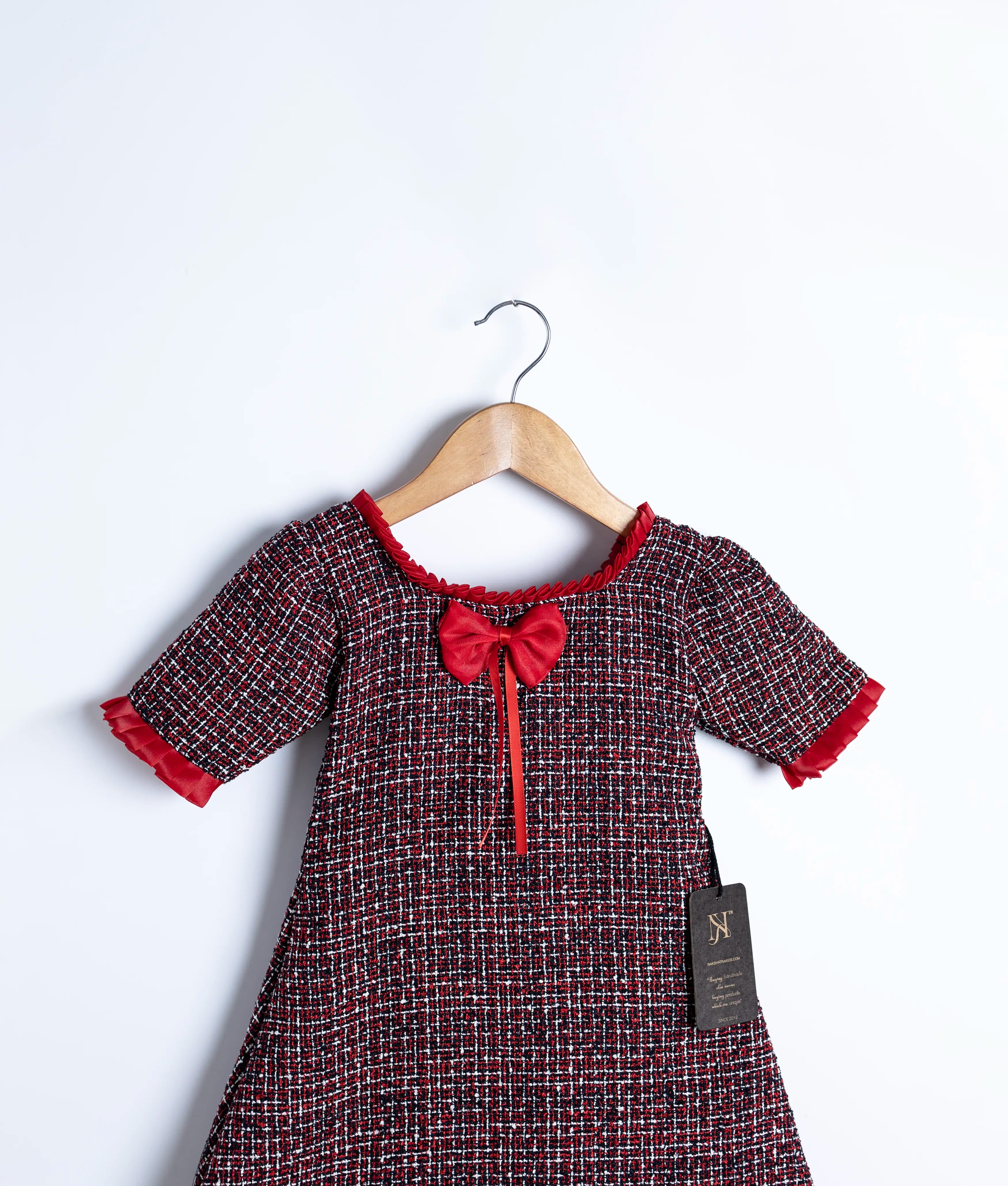 Red Tweed A line Christmas Frock For Baby Girl [2956]