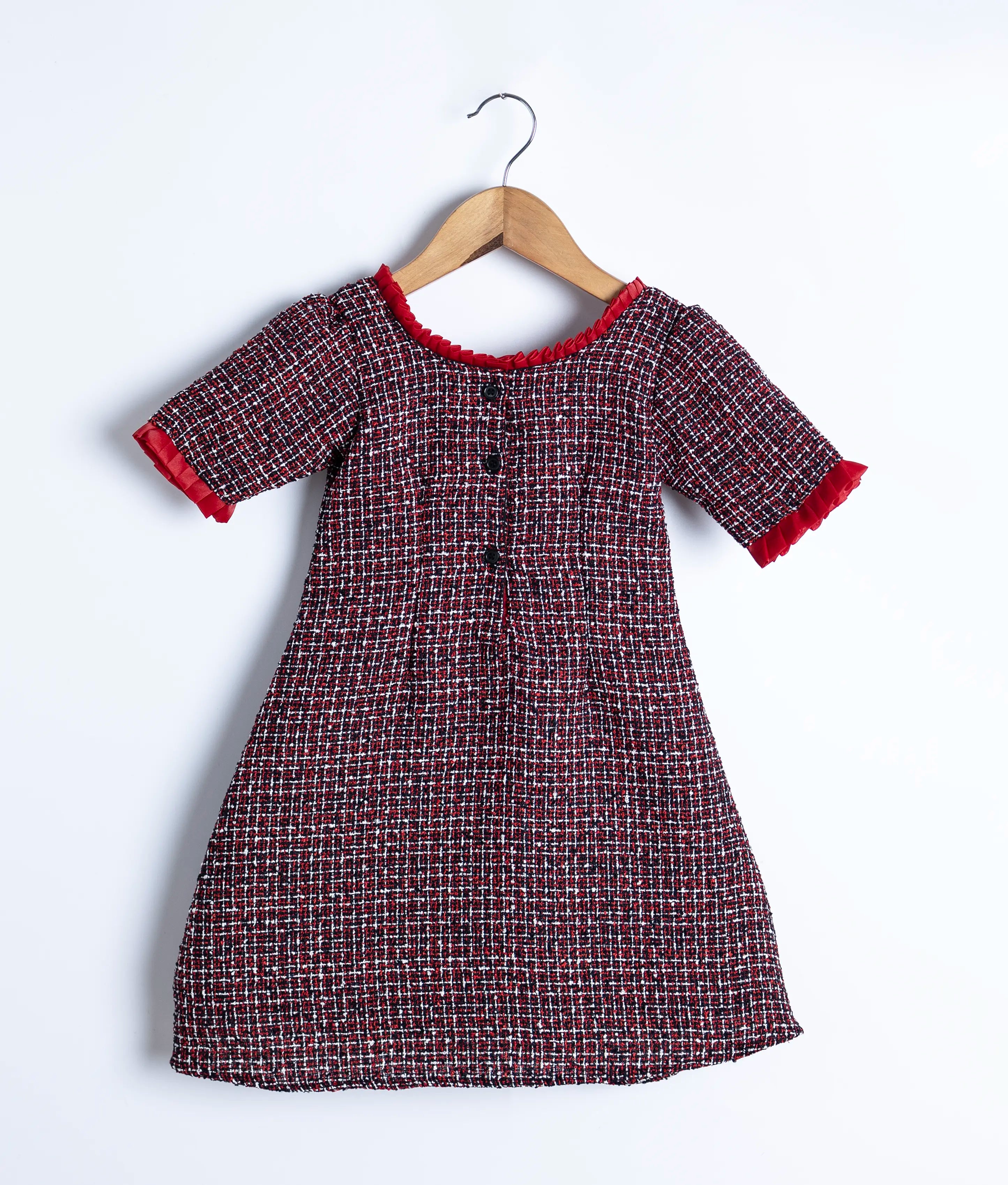 Red Tweed A line Christmas Frock For Baby Girl [2956]