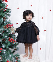 Black Tulle Net Work material Party Frock For Baby Girl [2959]