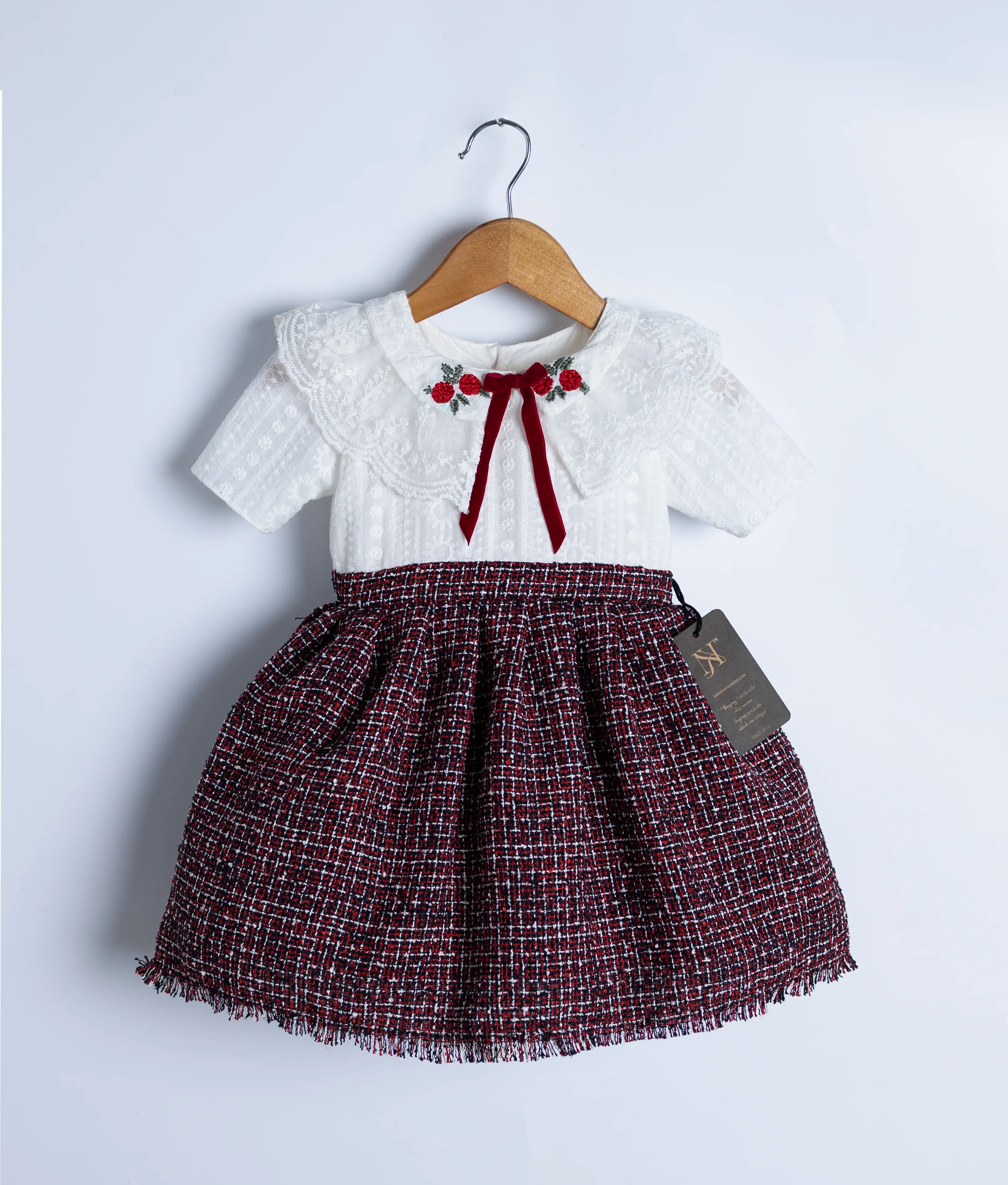 Off White Hakoba Yoke With Tweed Skirt Christmas frock For baby Girl [Ready to ship:2970]