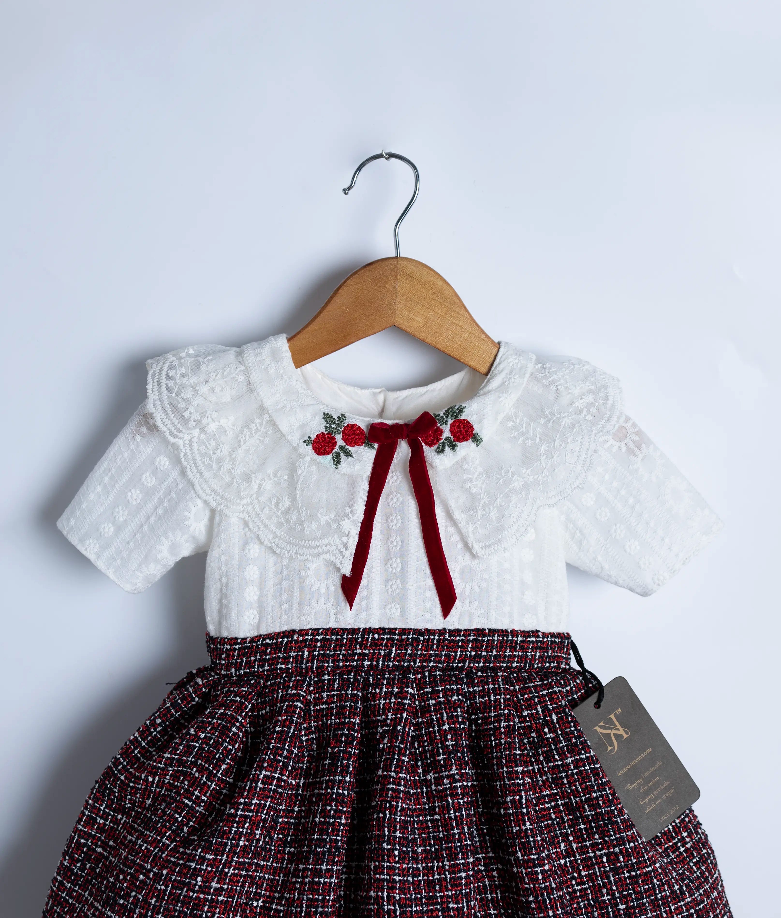 Off White Hakoba Yoke With Tweed Skirt Christmas frock For baby Girl [Ready to ship:2970]