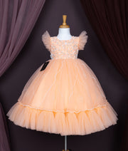 Peach Tulle Net Handworked Birthday Gown For Baby Girl [Pre order:5005]
