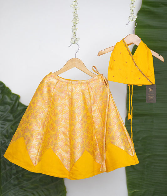 Yellow Raw Cotton Top with Banarsi Skirt For Festival Occasion [Ready to ship:5016]