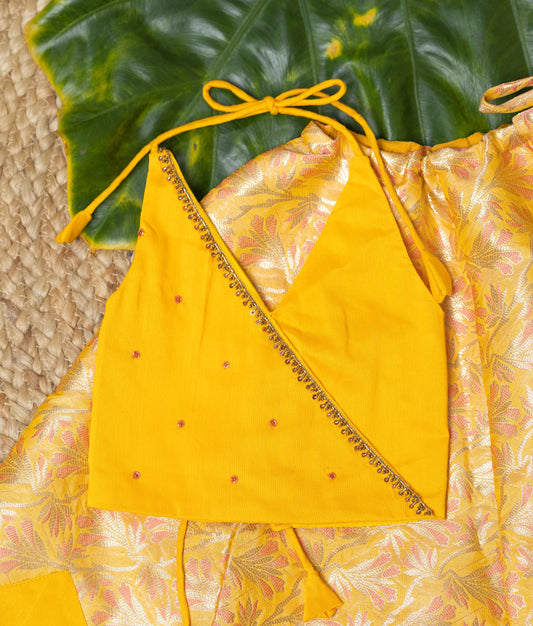 Yellow Raw Cotton Top with Banarsi Skirt For Festival Occasion [Ready to ship:5016]