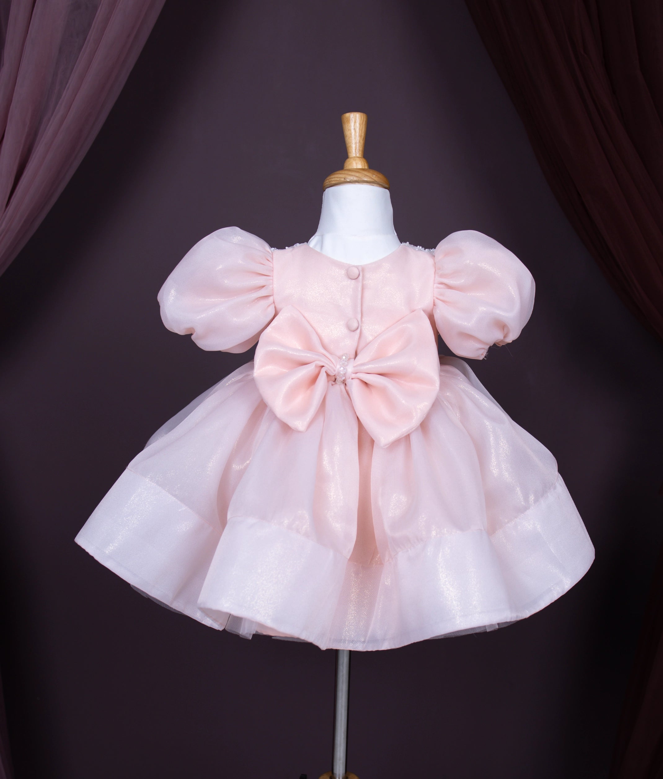 Pastel Peach Shimmer Organza Jungle Theme Frock For Baby Girl Pre Order :5065]