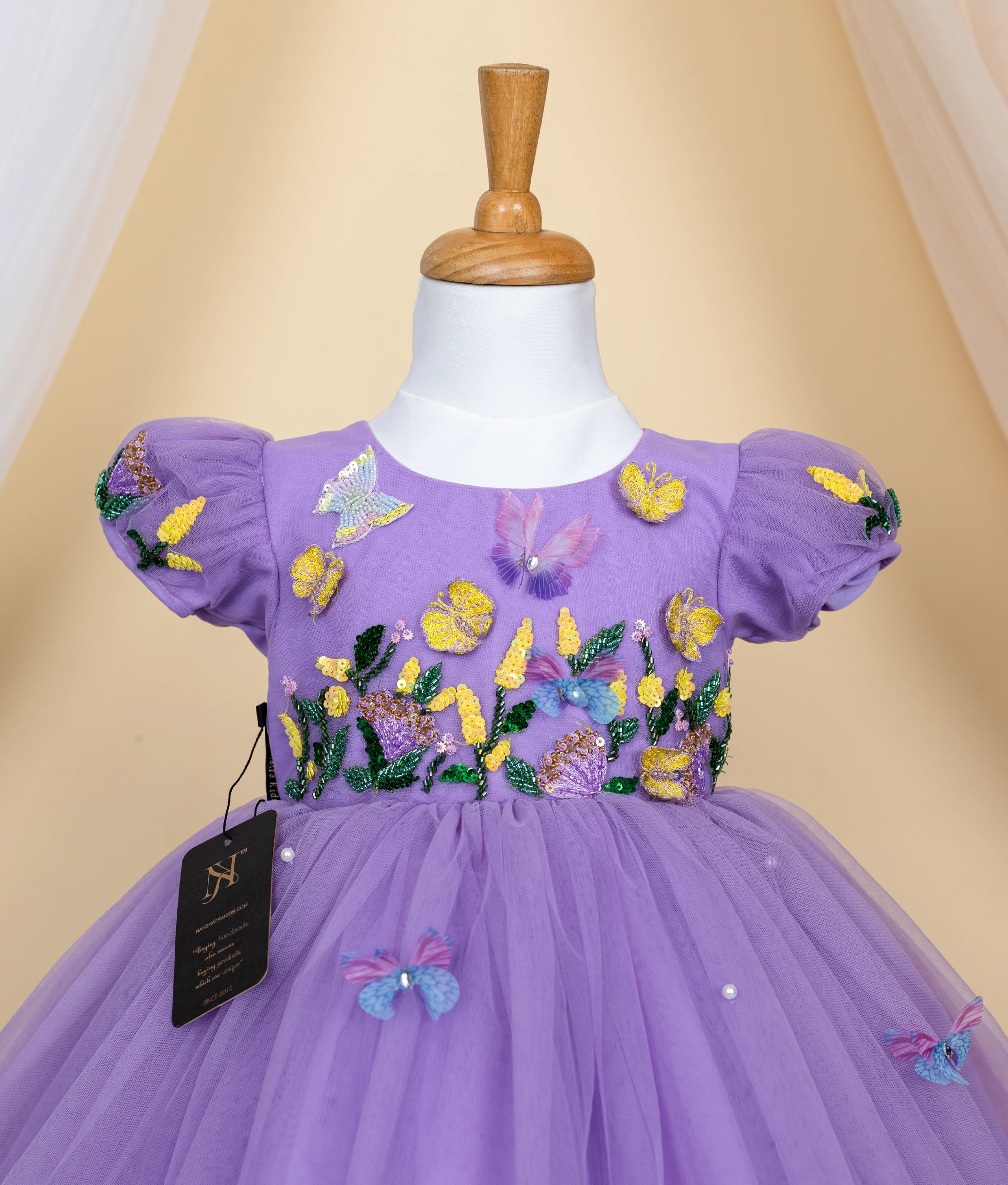 Lavender Tulle Net Handworked Butterfly High Low Theme Birthday dress [Pre Order: 5122]