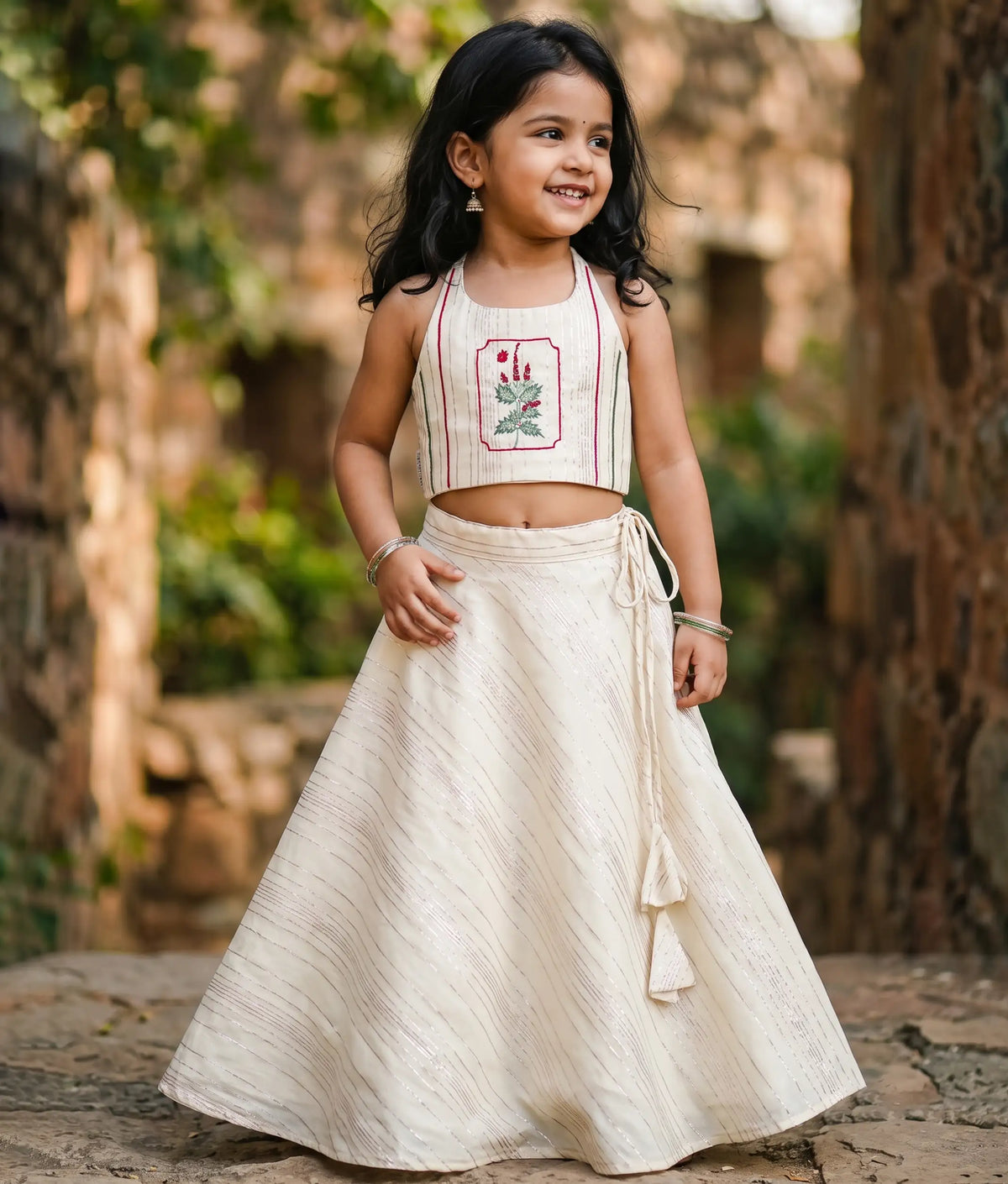 Off-white Embroidery Cotton Skirt and Top for Baby Girl [5126]