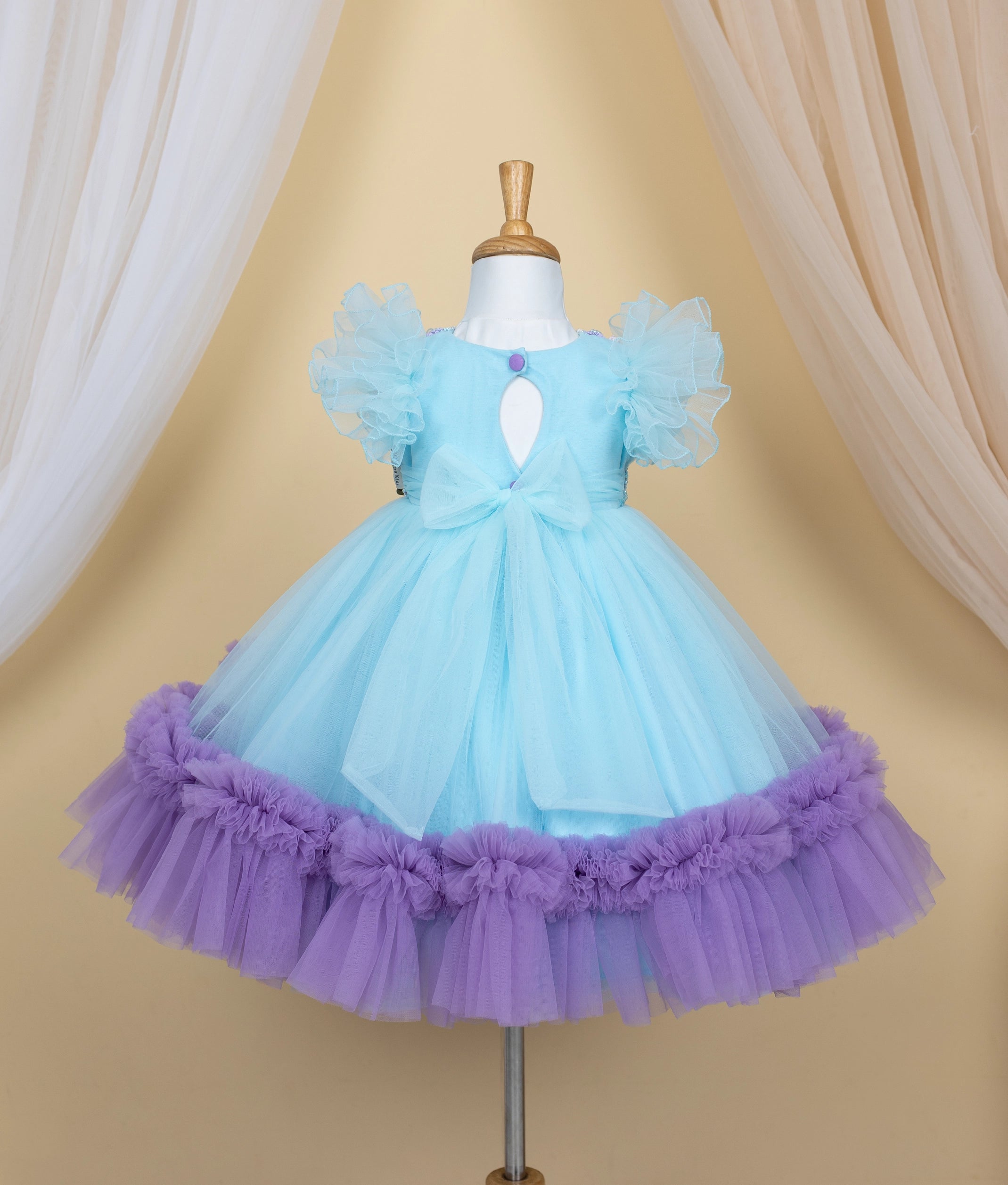 Light Blue Handwork Tulle Net Birthday Frock For Baby Girl [Pre Order :5183]