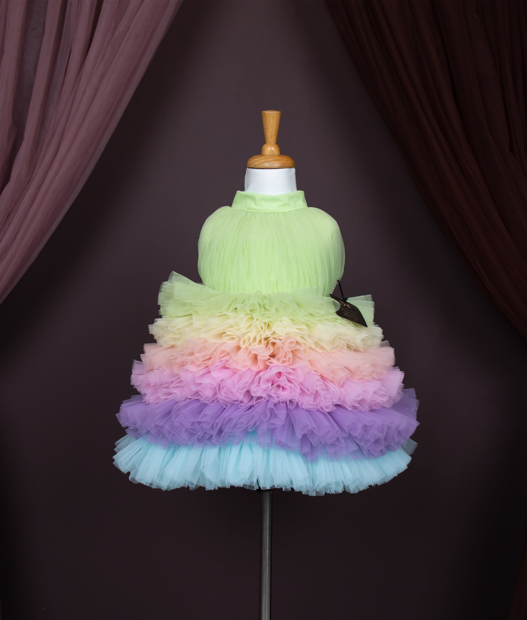 Multicolour Tulle Net Rainbow Theme Step Birthday Frock For Baby Girl [Pre order:5189]