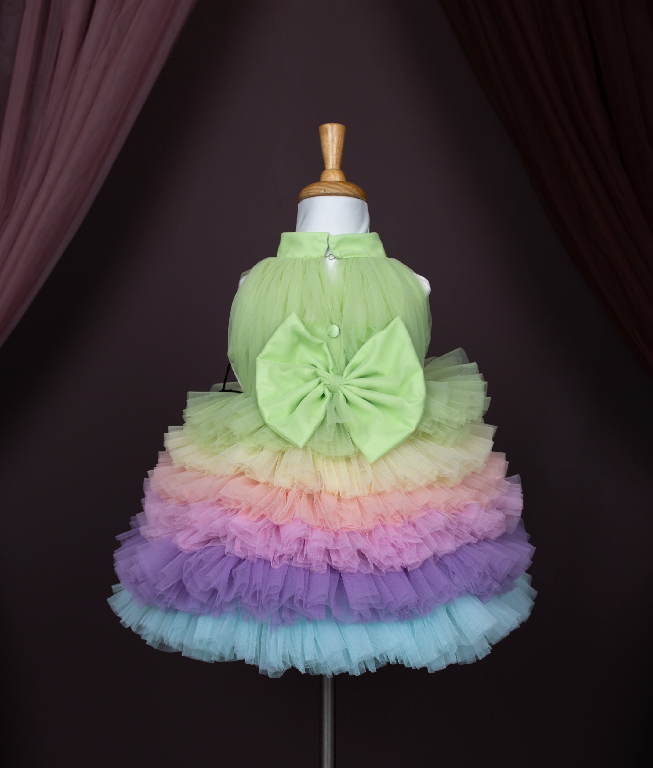 Multicolour Tulle Net Rainbow Theme Step Birthday Frock For Baby Girl [Pre order:5189]