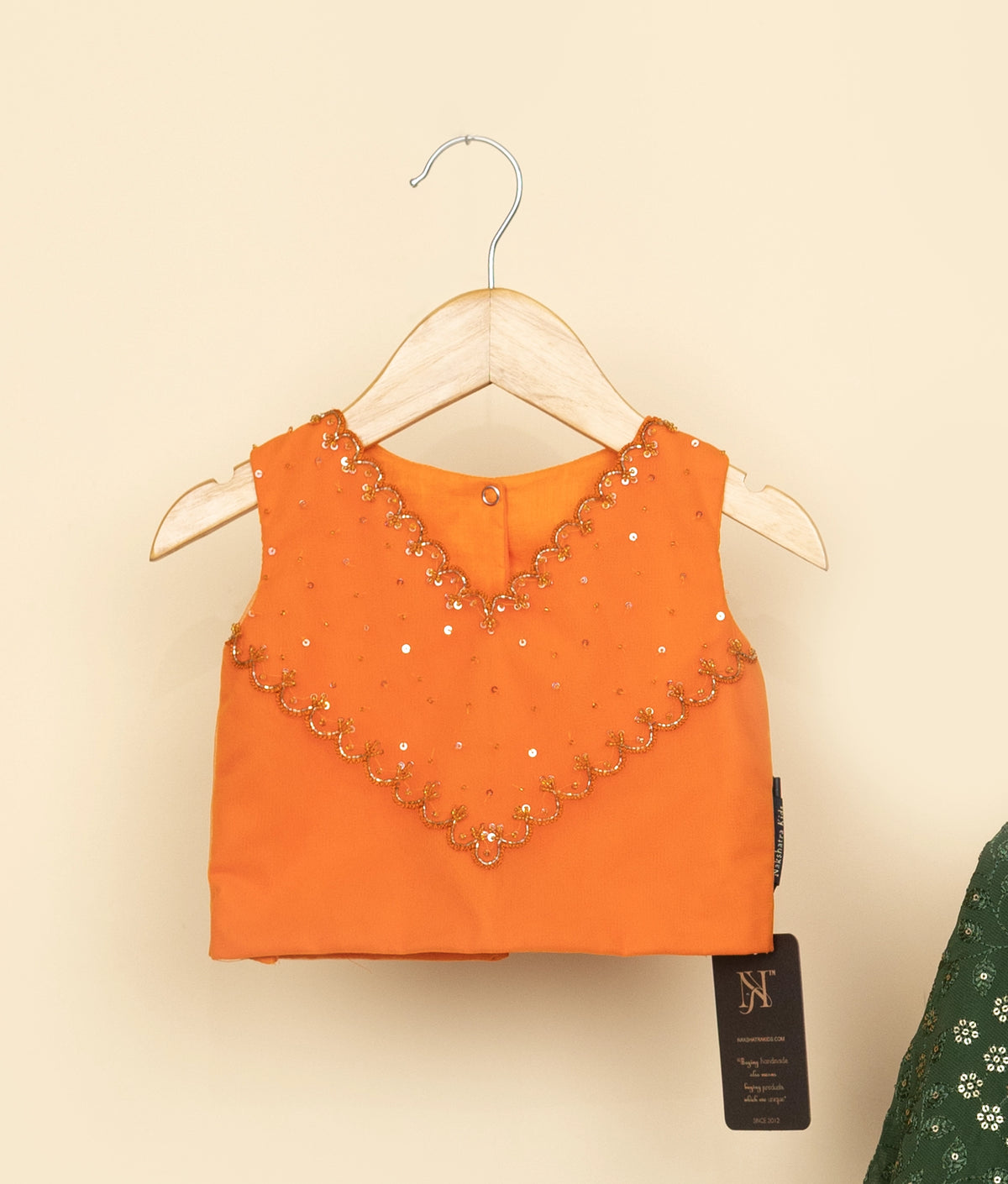 Orange Handworked Crop top With Georgetta Full Length Skirt For Baby Girl [5192]