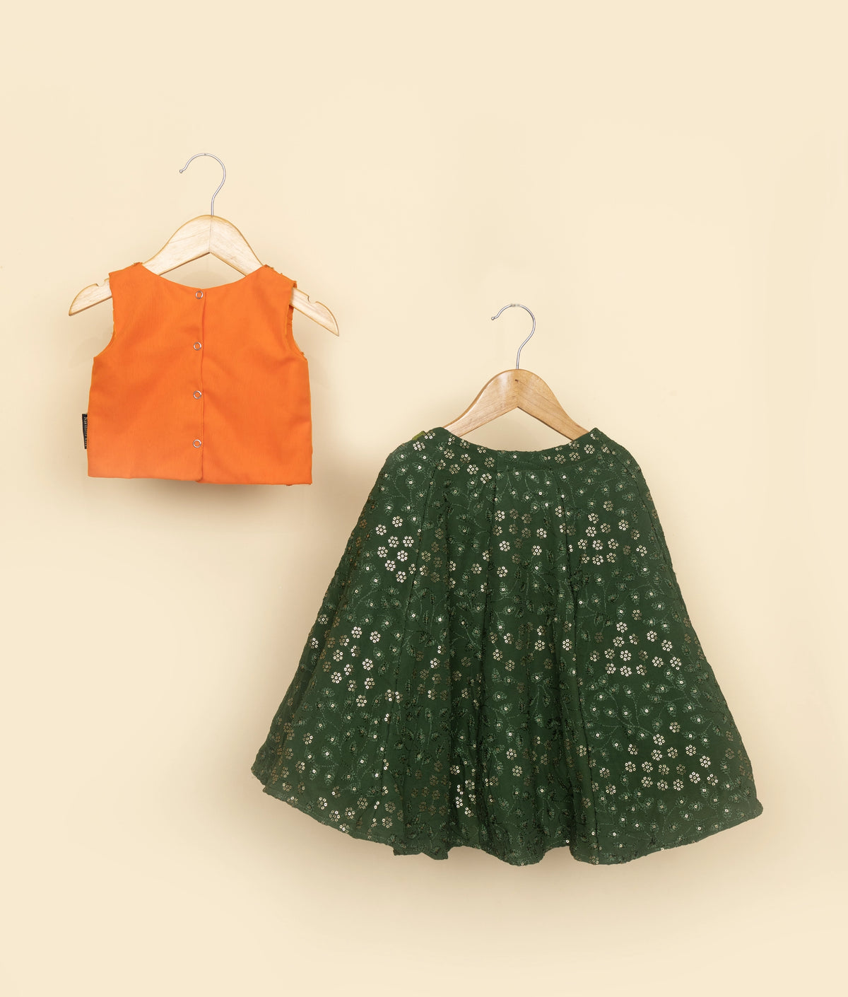 Orange Handworked Crop top With Georgetta Full Length Skirt For Baby Girl [5192]