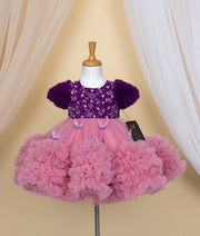 Purple and onion Pink Tulle Net Butterfly Theme Birthday Frock [5202]