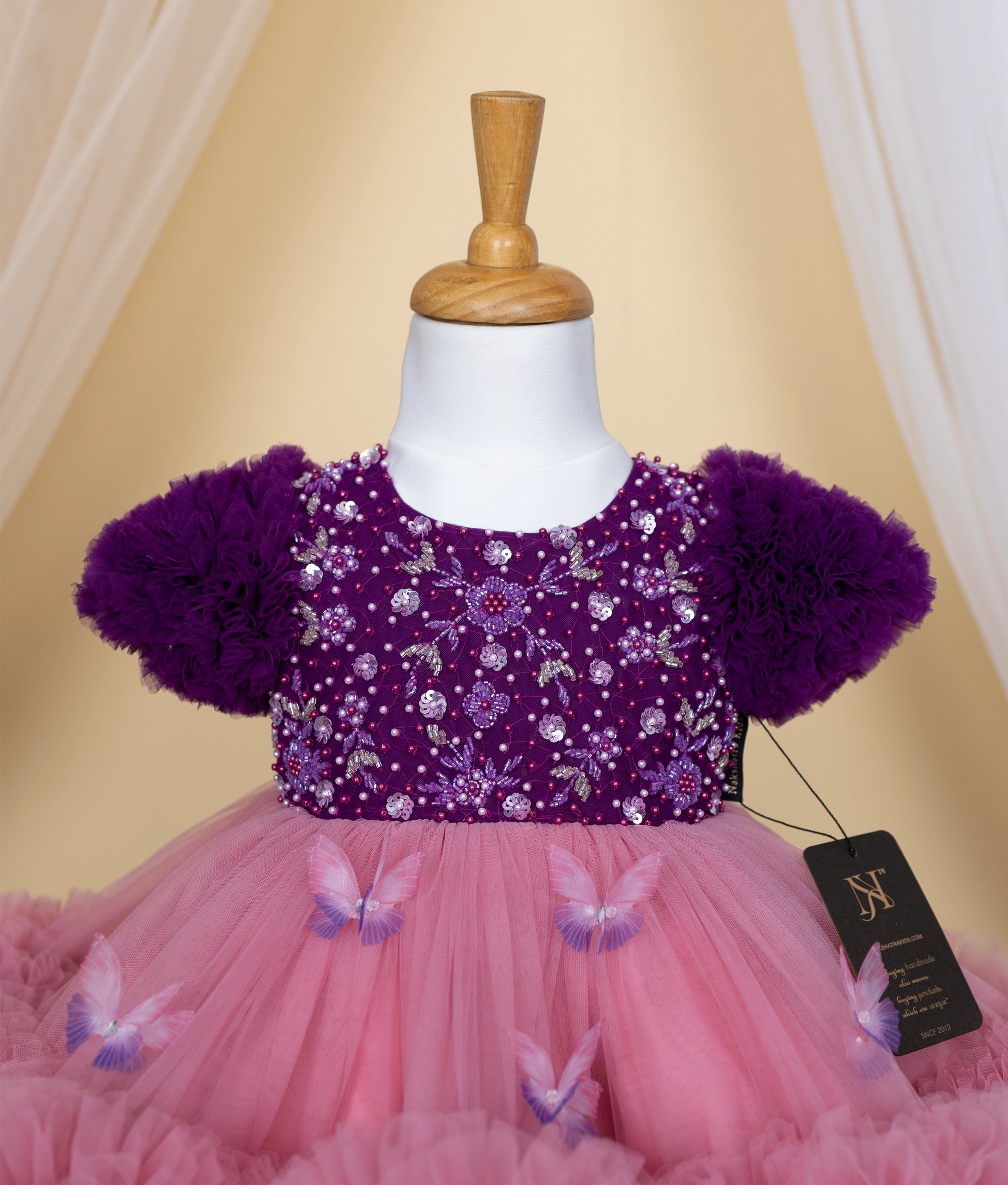 Purple and onion Pink Tulle Net Butterfly Theme Birthday Frock [5202]
