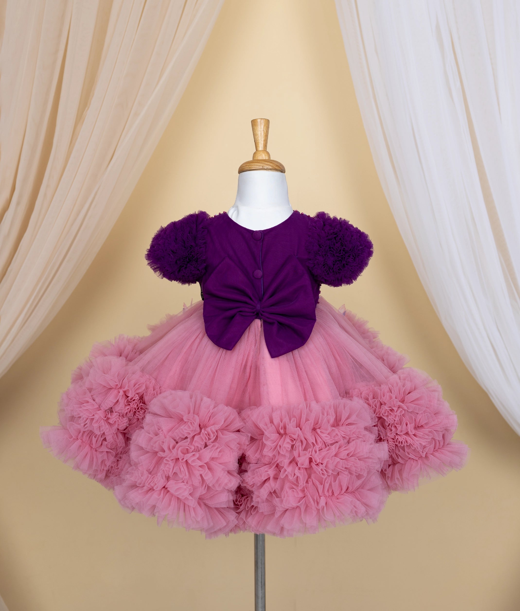 Purple and onion Pink Tulle Net Butterfly Theme Birthday Frock [5202]