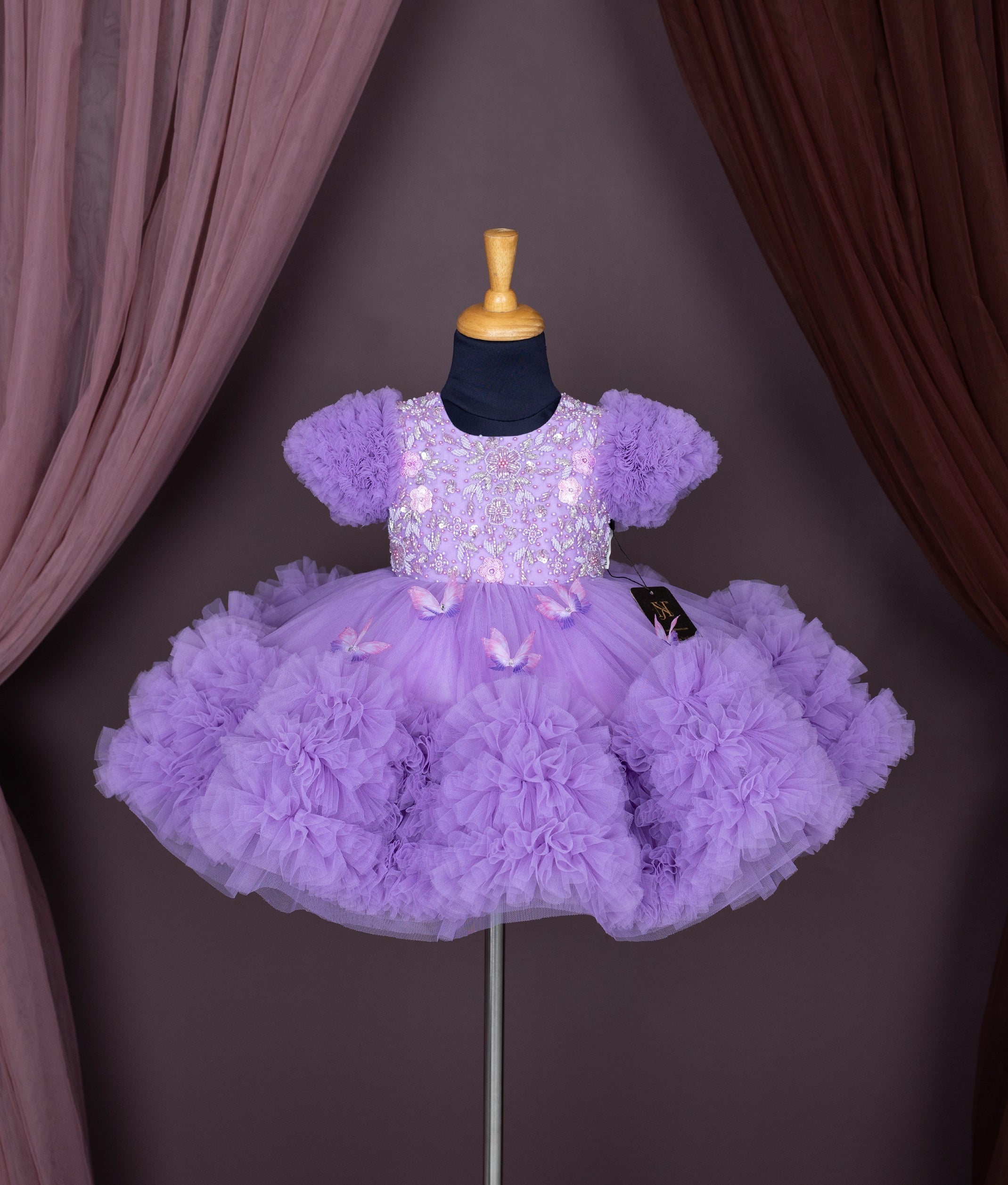 Lavender Tulle Net Butterfly Theme Birthday Frock For Baby Girl [Pre order:5203]