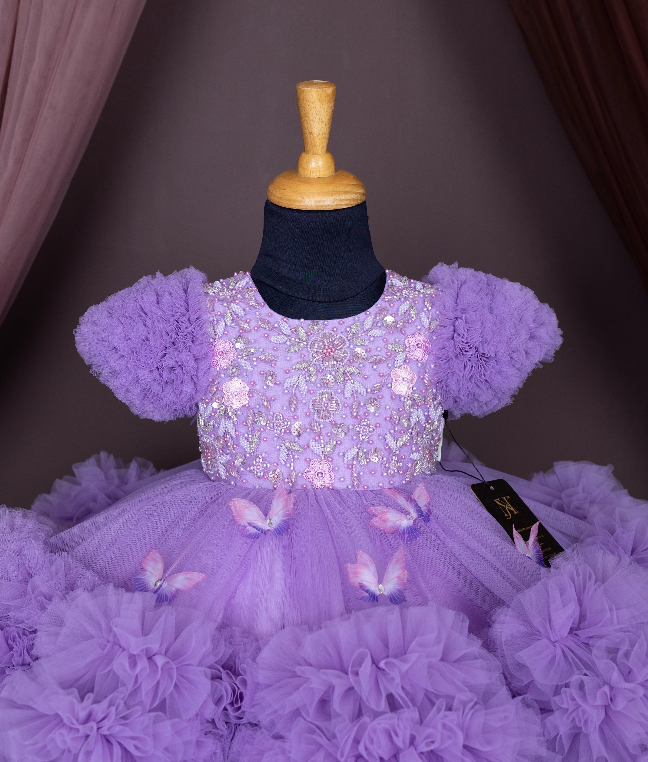 Lavender Tulle Net Butterfly Theme Birthday Frock For Baby Girl [Pre order:5203]