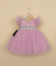 Pink Tulle Net Handworked Birthday Frock For Baby Girl [Pre-order :5311]
