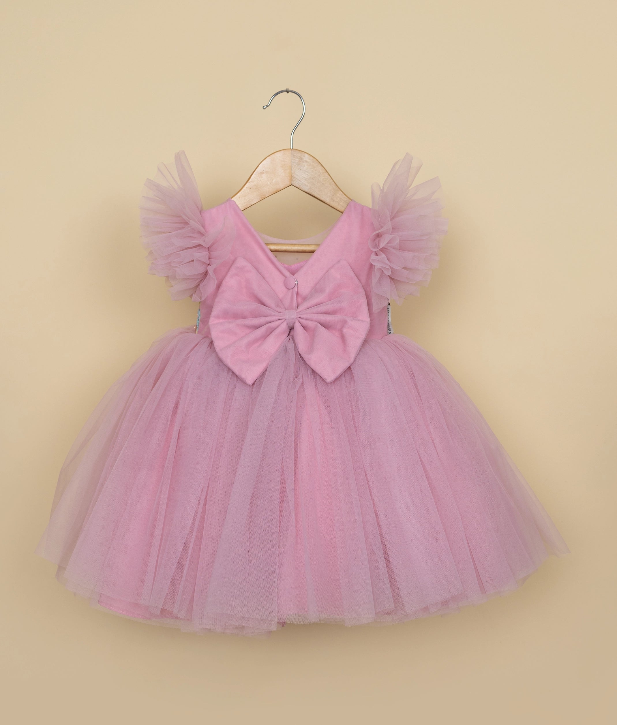 Pink Tulle Net Handworked Birthday Frock For Baby Girl [Pre-order :5311]
