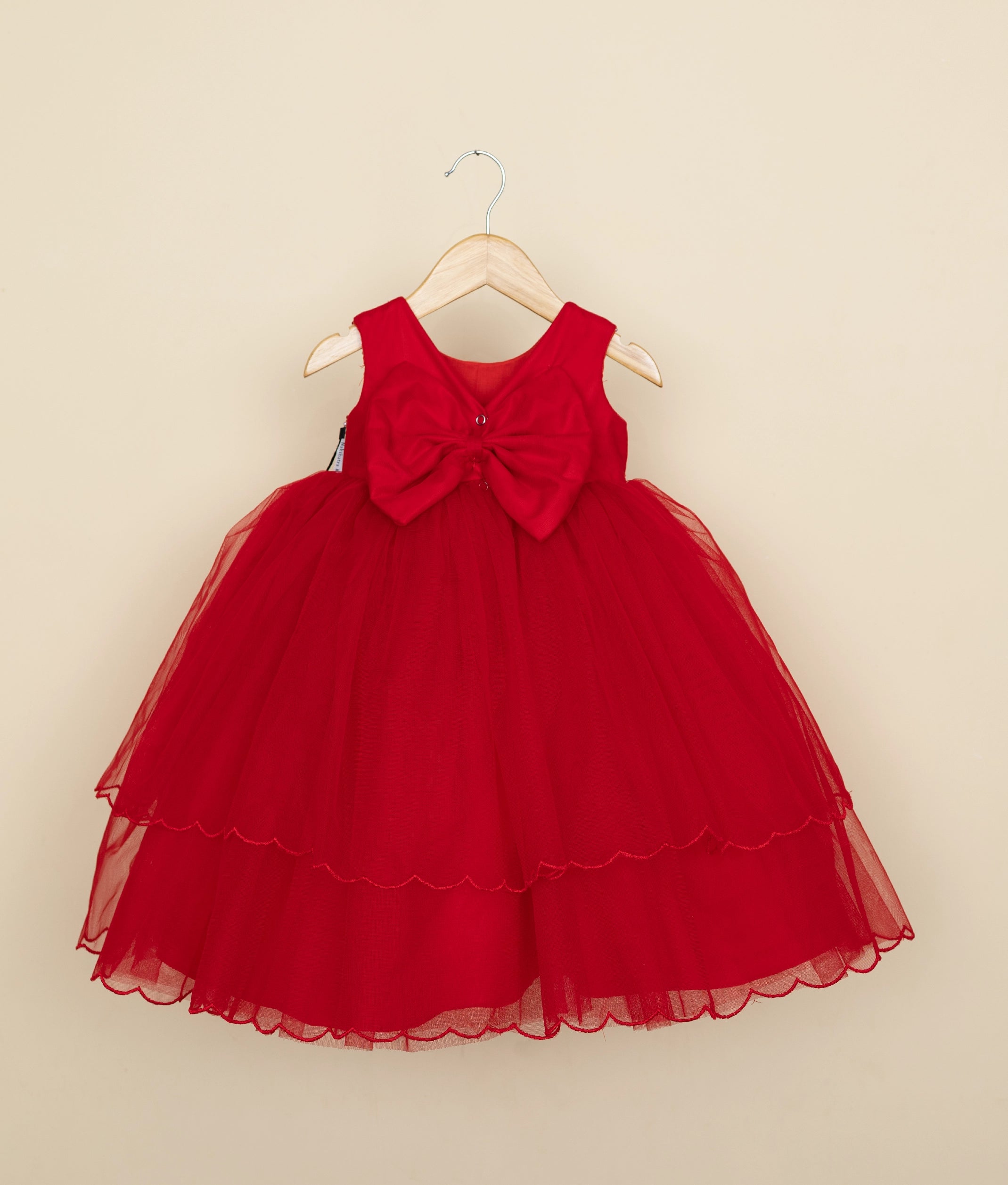 Red Tulle Net Handworked Birthday Frock For Baby Girl [Pre order:5316]
