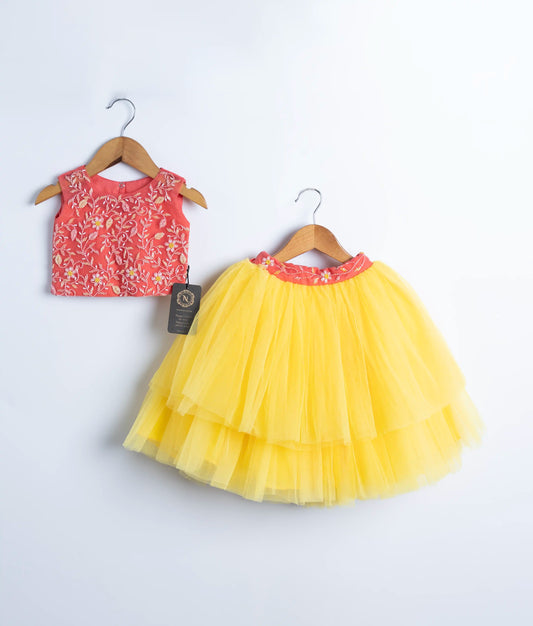 Classic Crop Top with Yellow Skirt For Diwali (7440A)