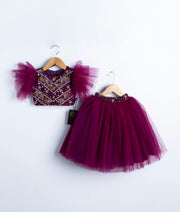 Grape Wine Tulle Net Handworked Top With Full Length Skirt For Baby Girl [Ready to ship :7459]
