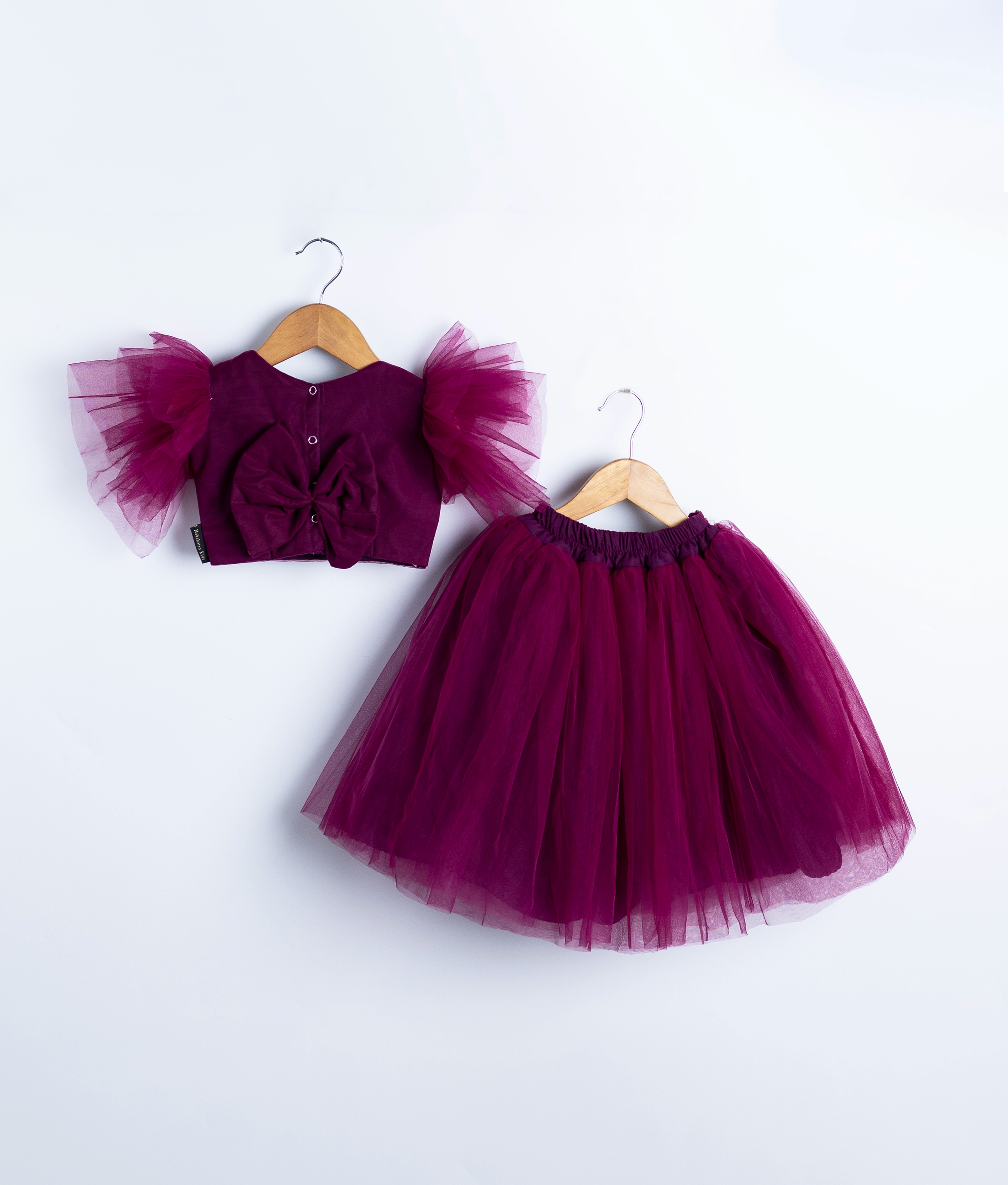 Grape Wine Tulle Net Handworked Top With Full Length Skirt For Baby Girl [Ready to ship :7459]