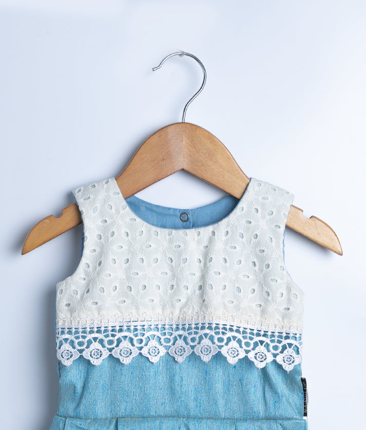 Blue Semi Silk A-line Casual Frock For Baby Girl [7509]